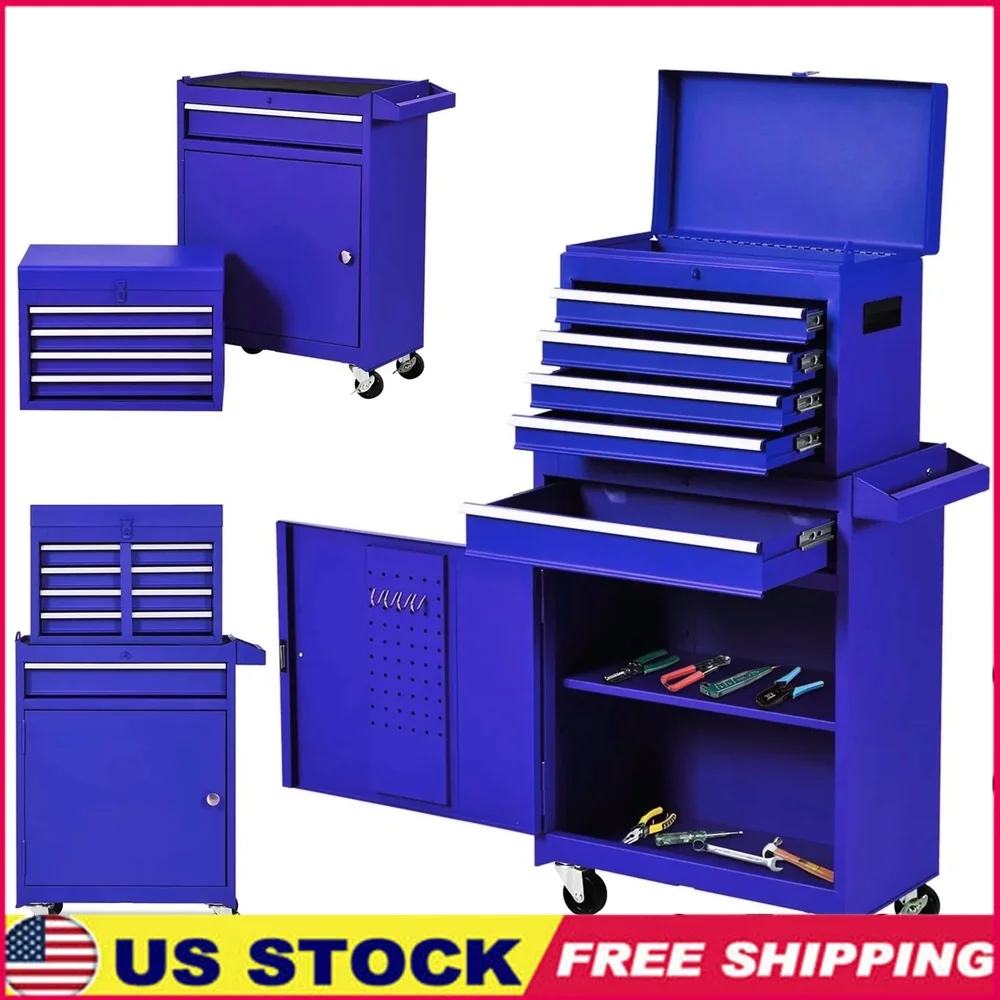 

2 in 1 Rolling Tool Chest Steel Garage Storage 5 Drawer Cabinet on Wheels Durable Rolling Tool Organizer Heavy Duty Tool Box