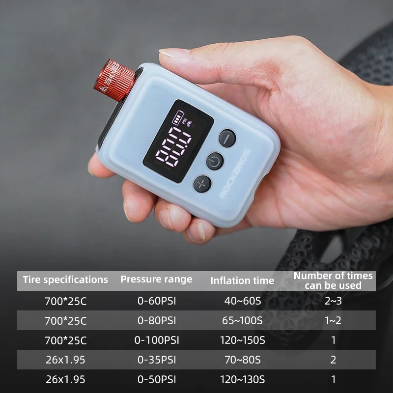 ROCKBROS Mini Electric Bicycle Pump 150 PSI Portable Air Pump Compressor Tire Inflator Charging Bike Pump With Digital Pressure