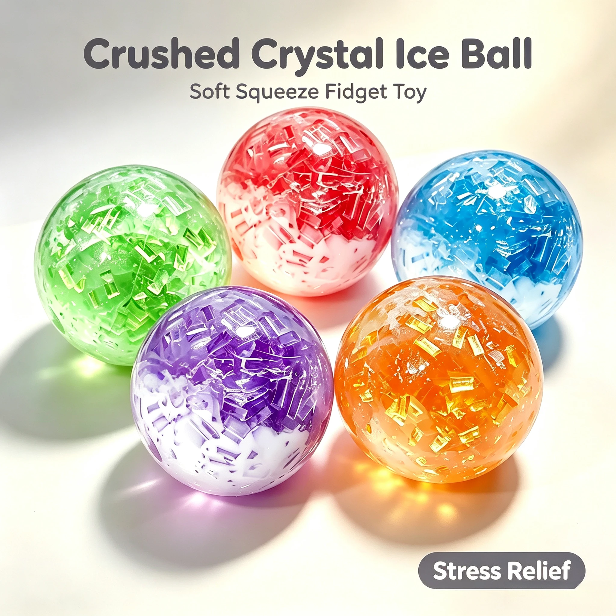 Balle à presser en TPR souple en forme de glace de cristal écrasée, jouet sensoriel Fidget, anti-stress et anti-anxiété, pour enfants et adultes, cadeau