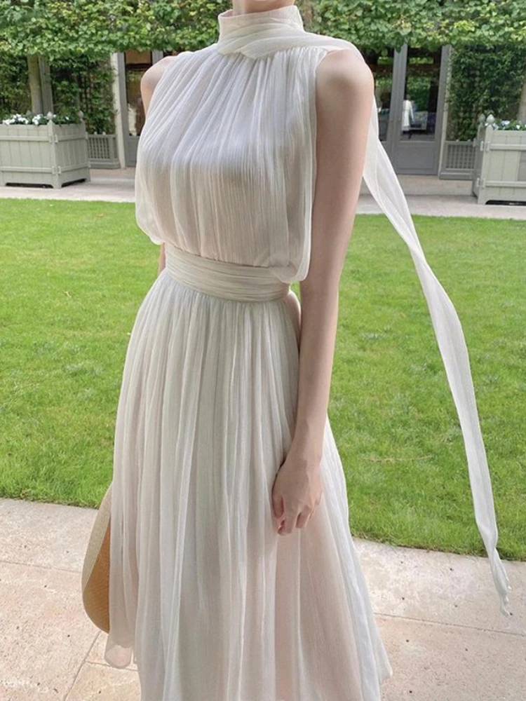 Summer White France Vintage Dress Women 2022 Chiffon Elegant Evening Party Long Dress Ladies Casual Korean Style One-piece Dress