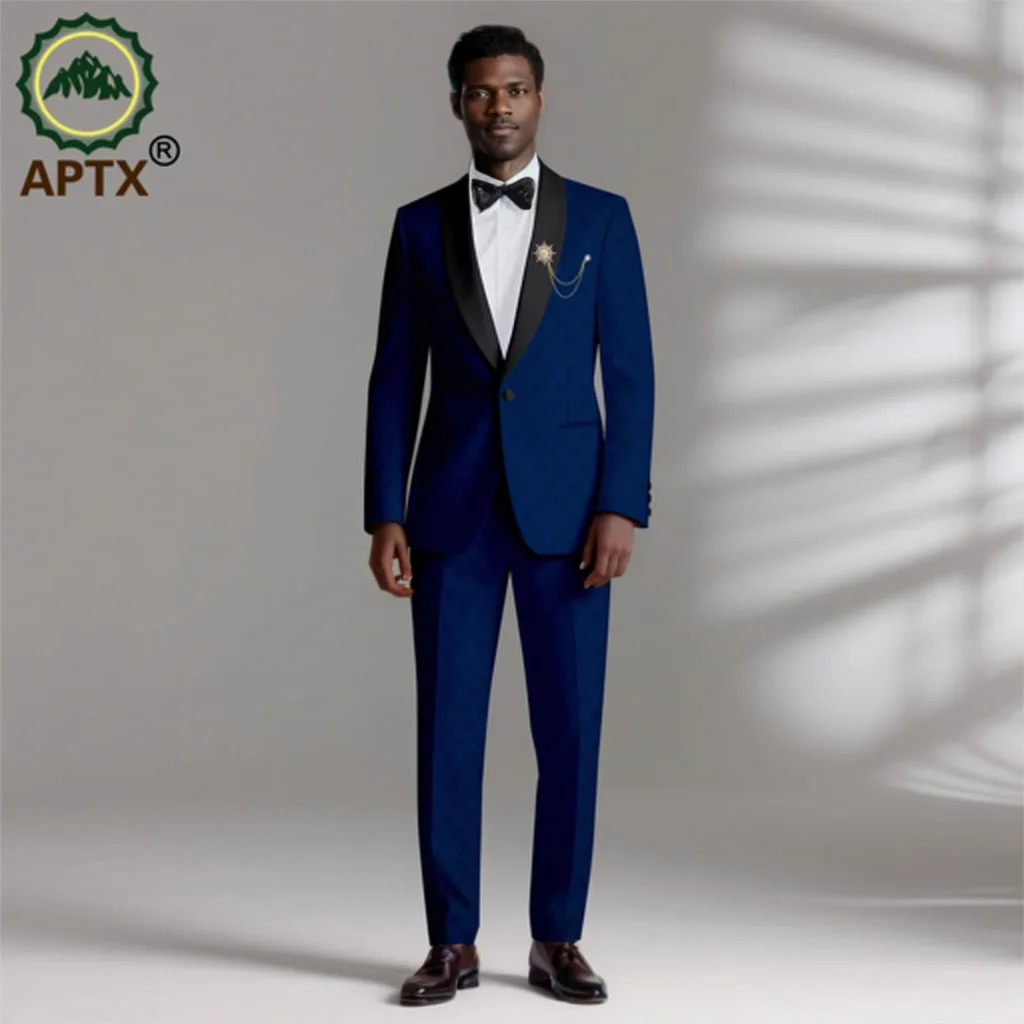 

APTX одежда для мужчин, свадебный комплект из двух предметов, куртка и брюки с вышивкой Dashiki и платок, формальный облегающий костюм 2516076