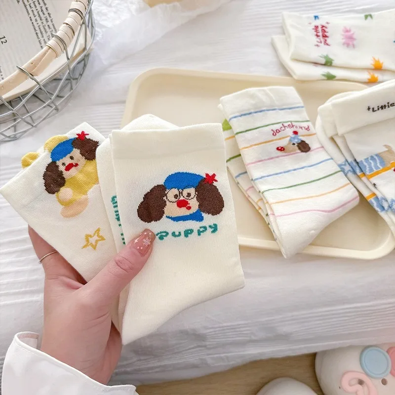 5 Pairs Cute Socks for Women Autumn and Winter Cartoon Japanese Women's Socks Casual Woman Grip Socks High Quality Hosiery 2025