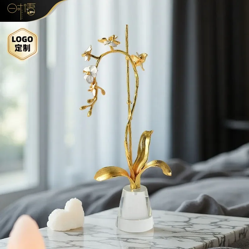Light Luxury Chinese Alloy Creative Enamel Color Orchid Ornament for New House Decoration Model Room Living Room Villa Hotel