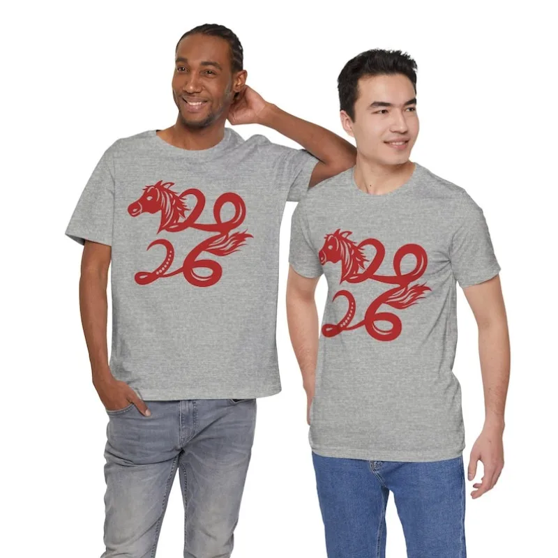 Year of The Horse 2026 T-Shirt | Lunar New Year Zodiac Crew Neck Short Sleeve Cotton Top All Seasons Casual Soft Comfortable Tee