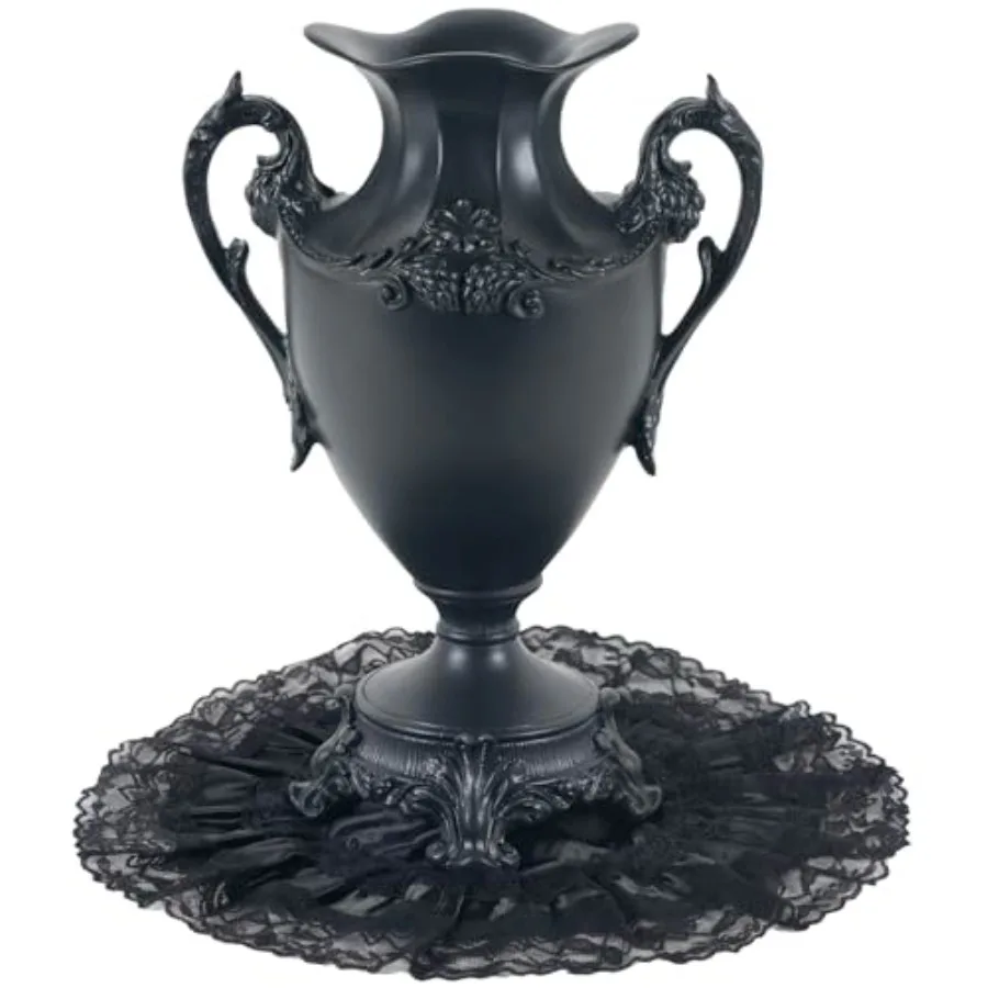 

Gothic Victorian Resin Vase with Lace Doily Waterproof 14" Vase for Fresh and Artificial Flowers Goth Home Decor, Gift, Wedding