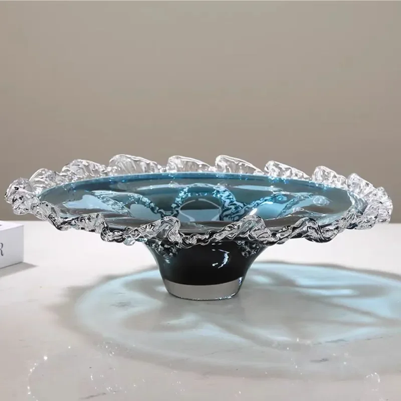 Modern Blue Glazed Ceramic Fruit Plate Light Luxury Style Dessert Tray For Living Room Tea Table Hotel Decor Dried Nut