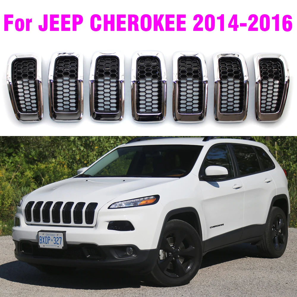 

Bright Black Front Bumper Central Grill Cover Trim Replaced Racing Grille Grilles For Jeep Cherokee 2014 - 2016