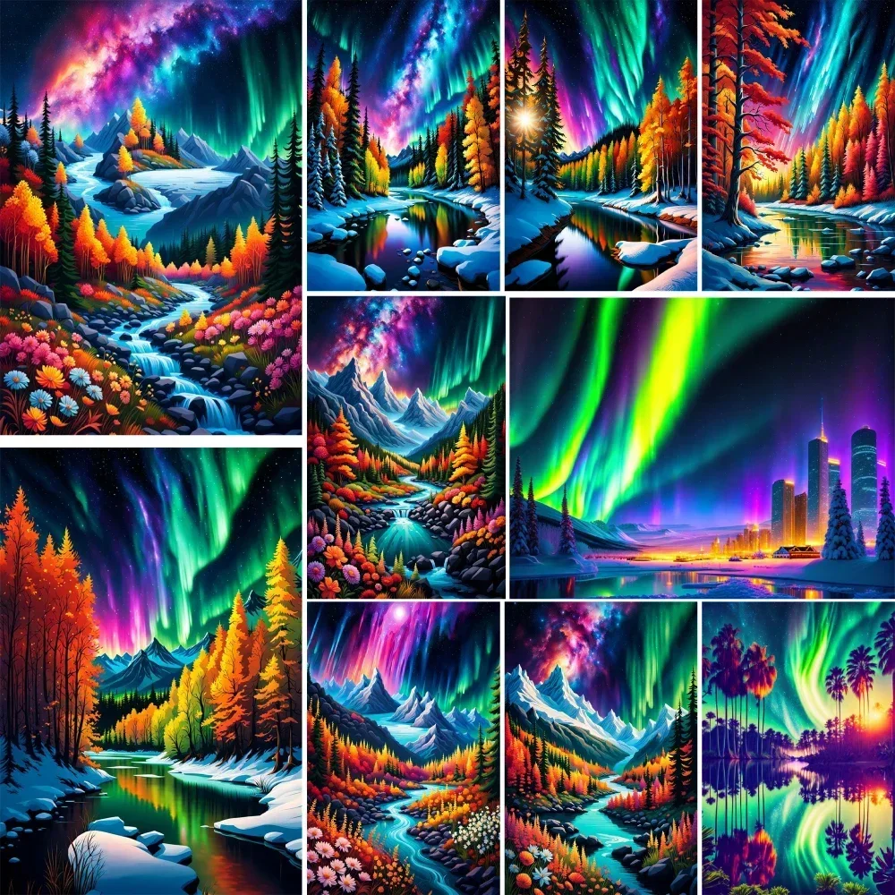 133041 Landscape Forest Aurora Paint By Numbers For Adults 40x50 Canvas Craft Kit For Adults Wall Art Child's Gift Free Shipping