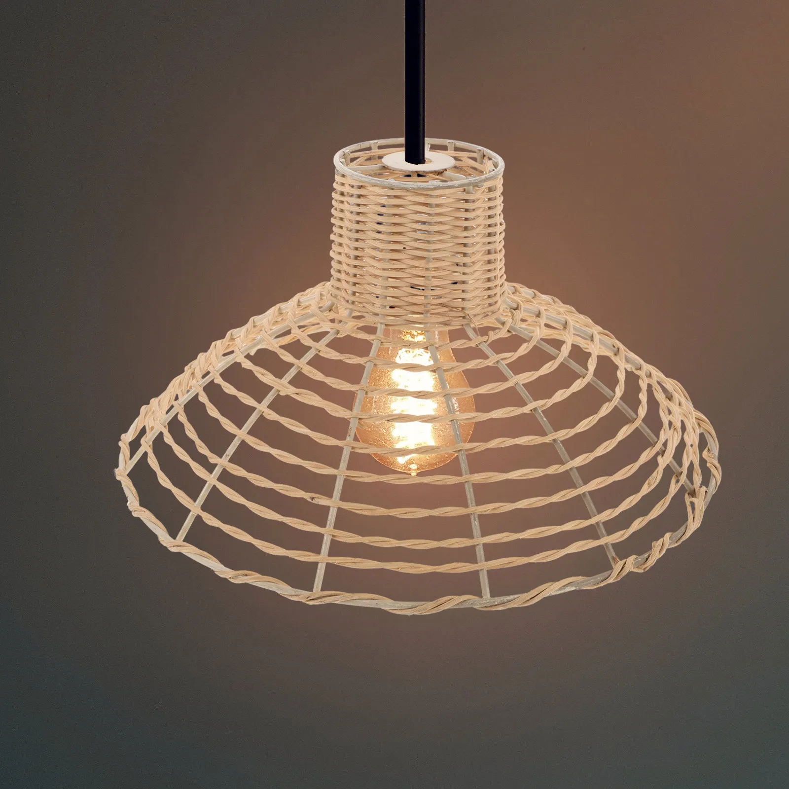 Woven Boho Rattan Lampshade Minimalist Handcrafted Lamp Cover for Table Desk Floor Bedside Lamp Replacement Pendant Light Shade