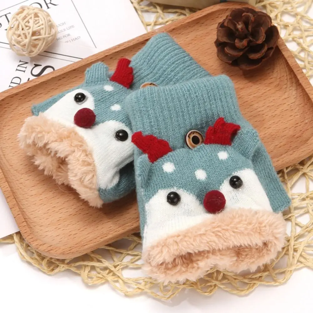 Deer Mittens Knitted Gloves Clamshell Half Finger Gloves  Gloves  Fingerless Gloves Children Christmas Gloves