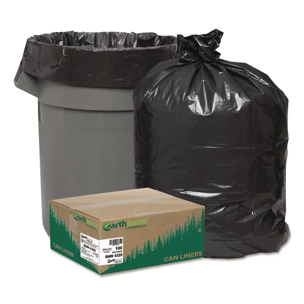 

Recycled 56 Gallon 2 Mil Black Can Liners, 43 x 47 (100 Pack)