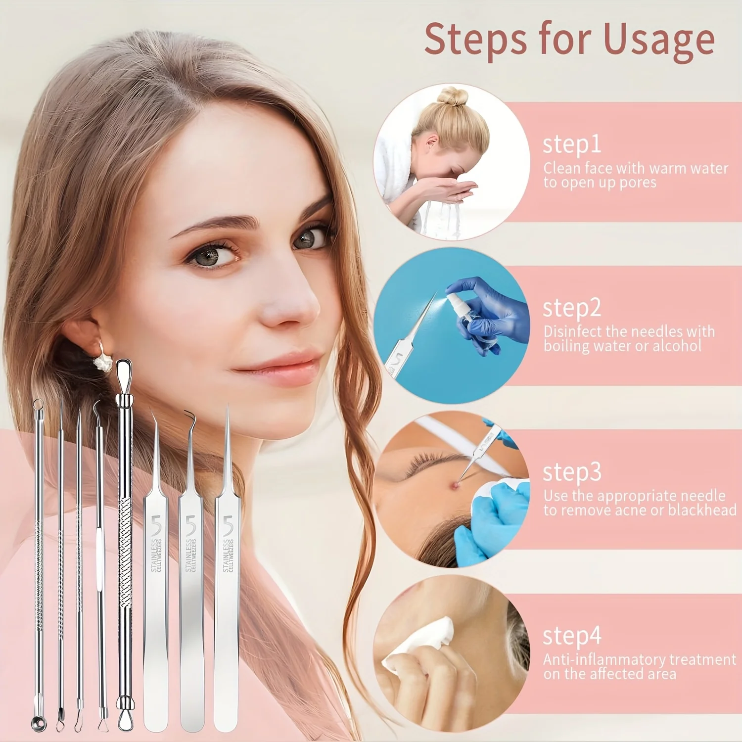 8 قطعة حب الشباب إبرة إزالة الرؤوس السوداء خلية كليب مجموعة حب الشباب إبرة الملقط دقيقة حب الشباب كليب الضغط حب الشباب أداة للمرأة والرجل #2