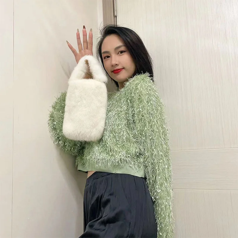 New Fashion Handbag 100% Real Mink Hair Korean Women\'s Coin Purse Premium Casual Selling fur mobile Phone Bag 2023