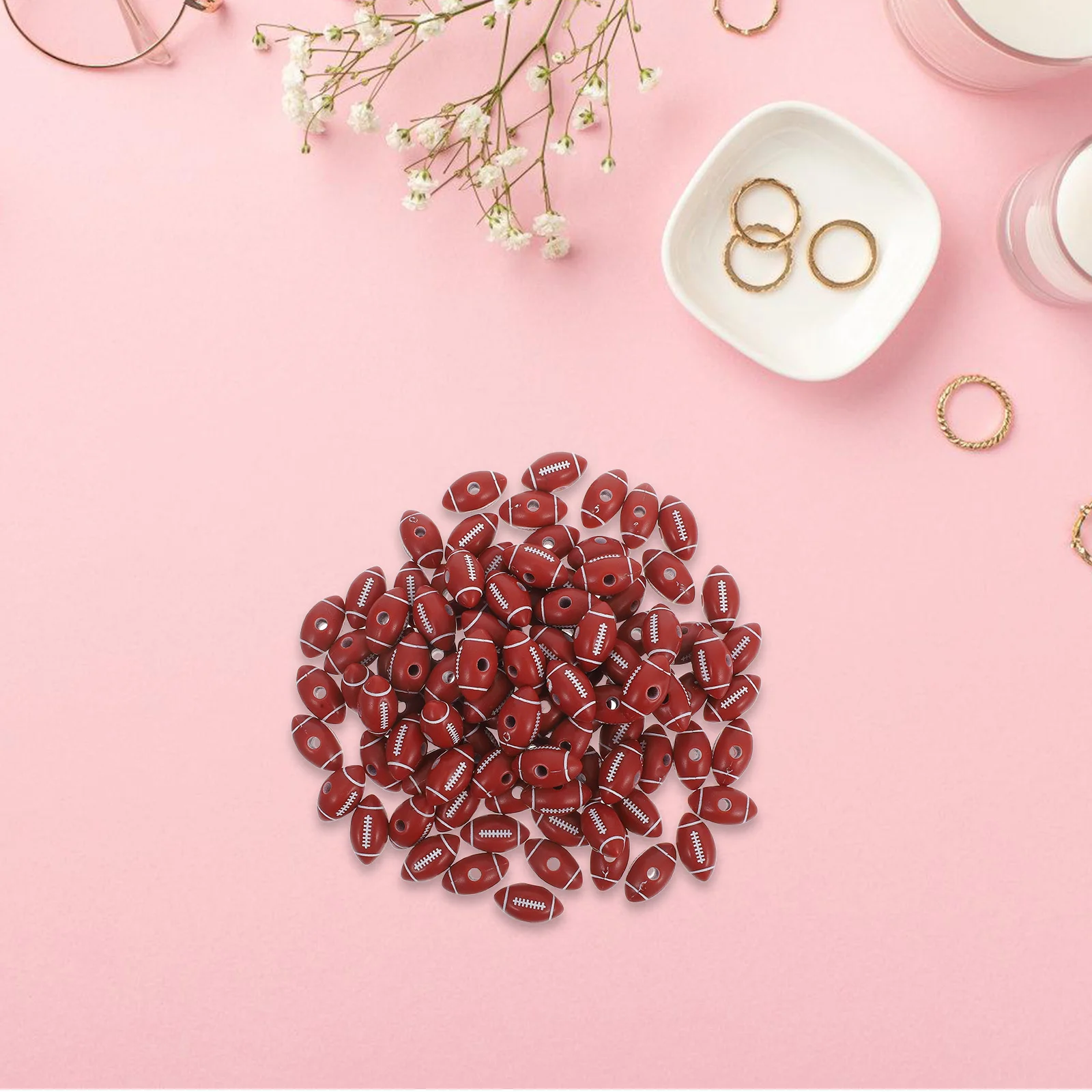 

50Pcs Rugby Beads DIY Football Craft Supplies Jewelry Making Football Beads Charms Bracelets Necklaces Soccer Bead Bracelet