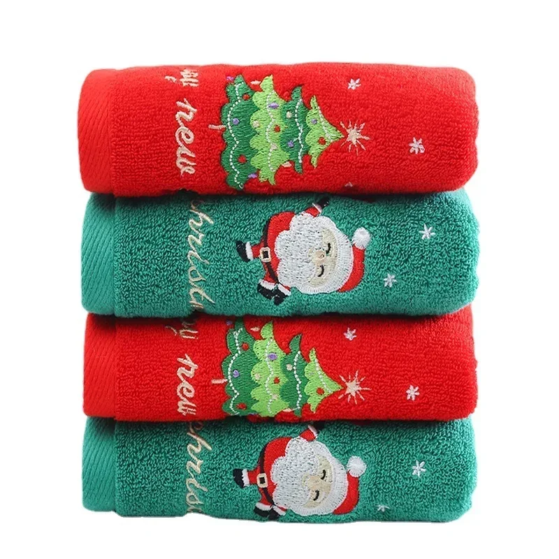 

1PCS Christmas Towel Red New Year Gift Xmas Hand Face Towel Home Towels Bathroom Coral Fleece Absorbent Microfiber Washing Cloth