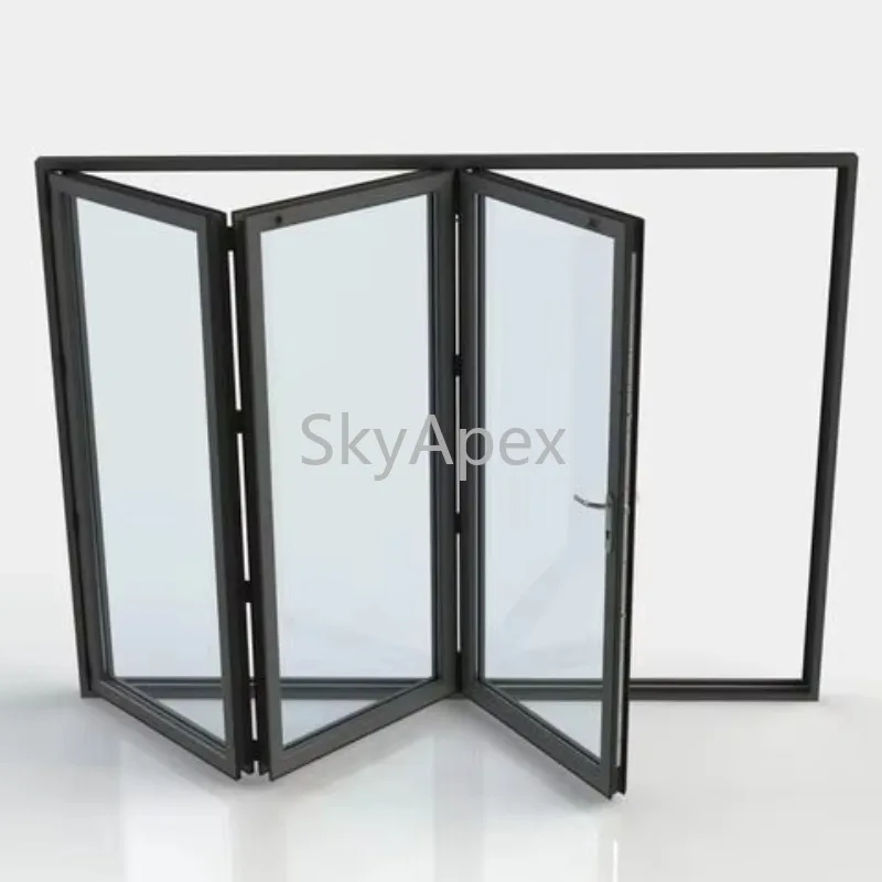 Latest Design Modern Aluminium Slim Frame Clear Glass Bifold Security Door For Interior Outdoor Windproof  Durable High Strength