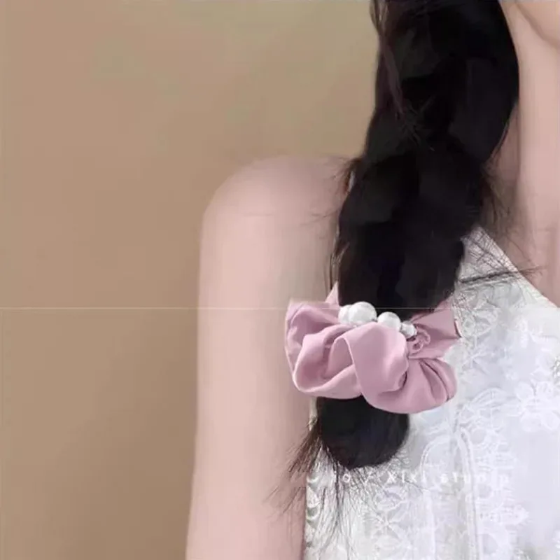 

French Imitation Pearl Satin Solid Color Three Colors Optional Fashion Design Solid Color Hairband Elegant High-End Fashion