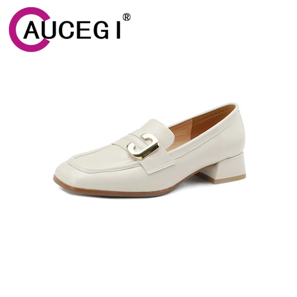 Mocassino con decorazione in metallo in pelle di alta qualità moda punta quadrata Slip On Office Ladies comode scarpe versatili con tacco grosso