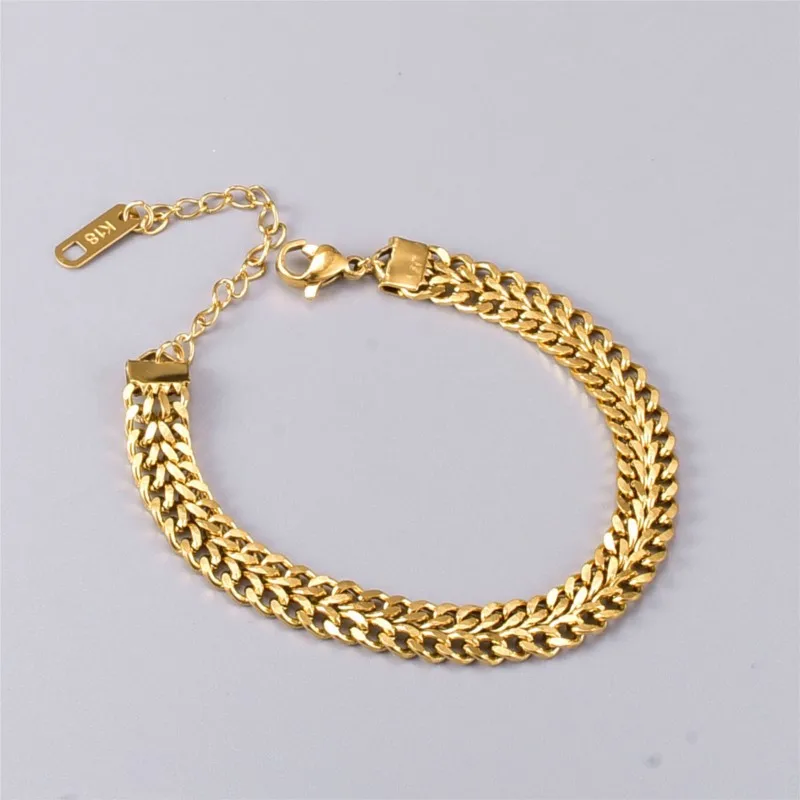 18K Gold Plated 316L Stainless Steel Thick Chain Bracelet for Women Men Trendy Cuba Chain Bracelets Party Jewelry Gifts