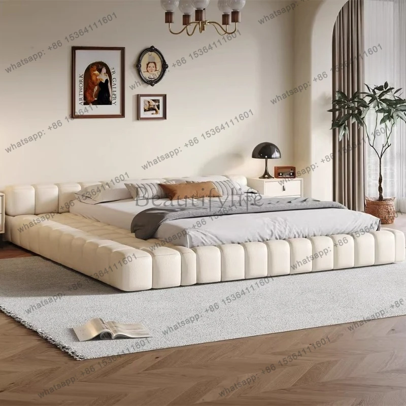king size genuine leather Double bed 180x200cm High end minimalist design bed frame queen camas de dormitorio bedroom furniture