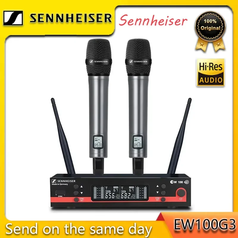 Micrófono Inalámbrico Dual Profesional Sennheiser EW100G3 para Actuaciones en Escenario, 2 Canales, 600-699MHz UHF, Karaoke, Micrófono de Mano Metálico