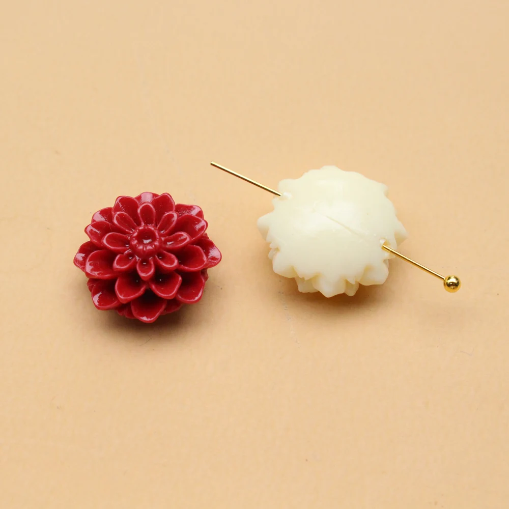 15mm Carved Daisy Flower Beads Artificial Coral Bead for Jewelry Bracelet Necklace Making .Red Beige  DIY Craft Loose Supplies