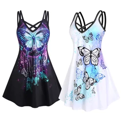 ROSEGAL-Plus Size Graphic Dresses for Women, Curve, 3D Butterfly Print, Crisscross, Soft, Summer, Casual, V-Neck, 5XL