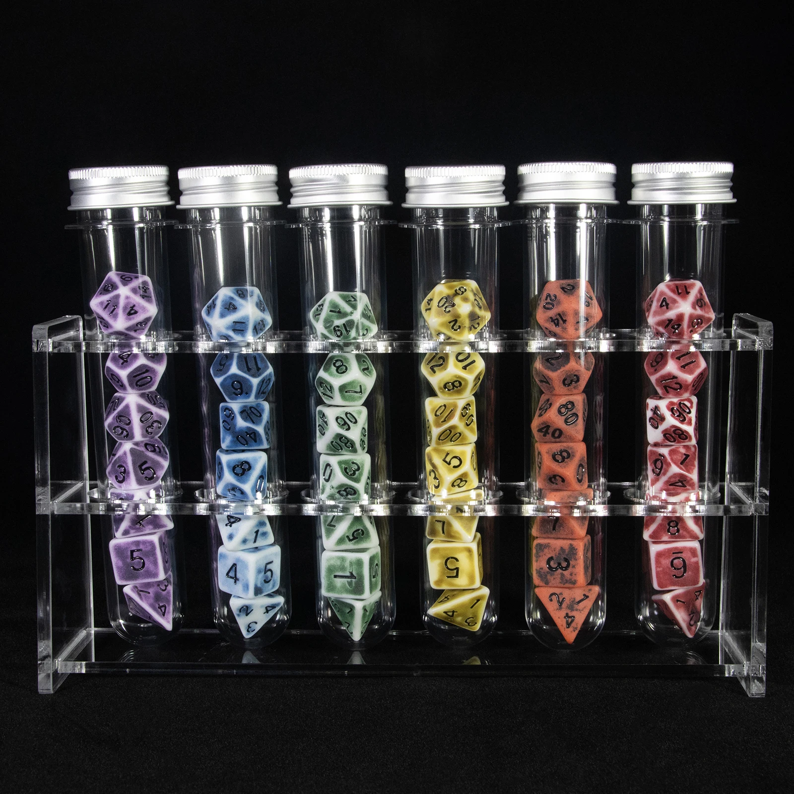 

Красочные акриловые разноцветные Искусственные кости, для ролевых игр, DND, D4, D6, D8, D10, D %, D12, D20, 7 шт. на трубку