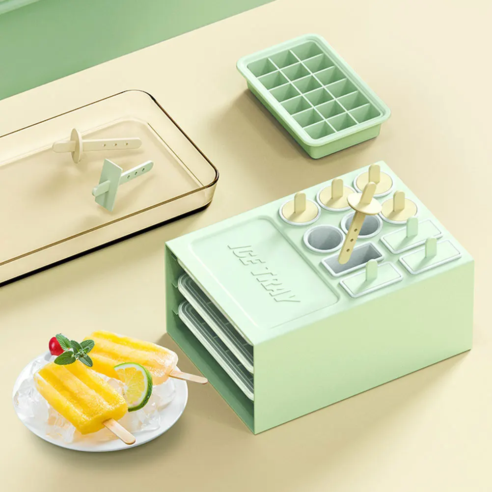 

1 set Ice Cream Mold 18+16 Cavities Cute Kitchen Ice Cube Tray Lolly Refrigerator DIY Maker Box For Home Use Safe Reusable