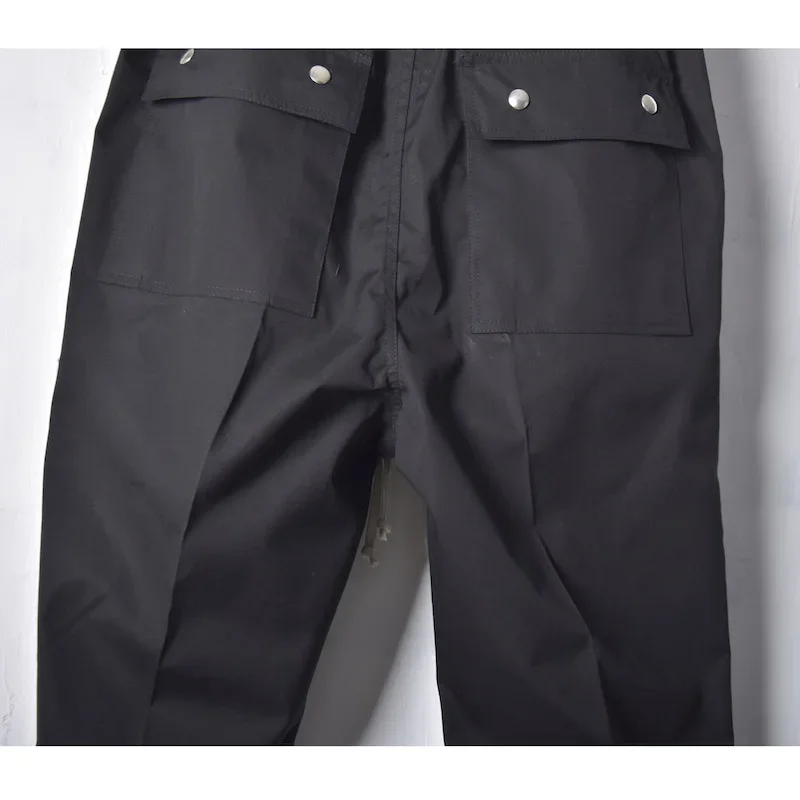 2024 R0 Style Design Cotton Solid Black Base Hard Cotton Elastic Free Straight Casual Zipper Normal Long Pants