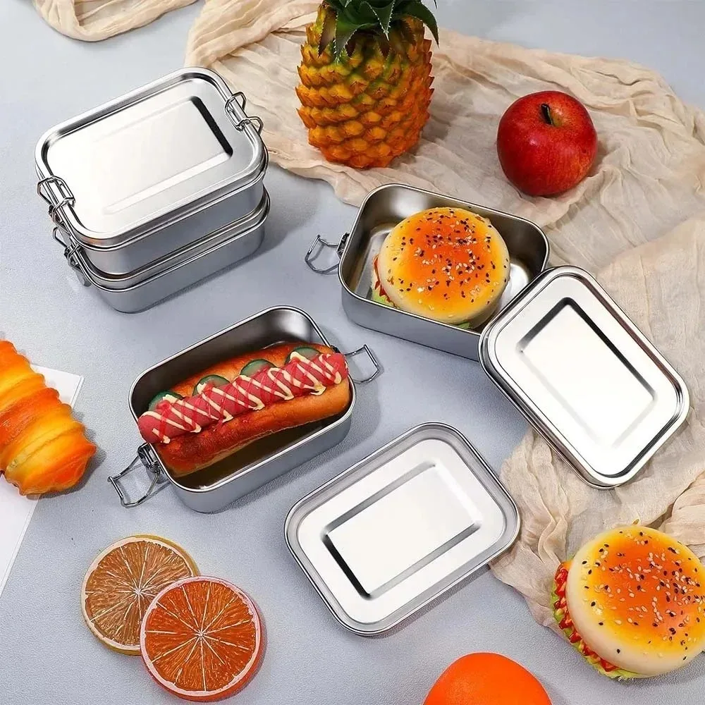 

Lunch Box 304 Stainless Steel Bento Lonchera Metal Food Storage Container Locking Clasp Suitable For Work School 1200/2400ml
