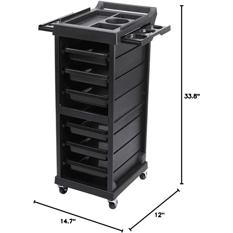 Salon Trolley Stylist Cart with 6 Drawers 4 Rolling Wheels, Beauty Storage Organizer, Barber Station Hair Styling Cabinet