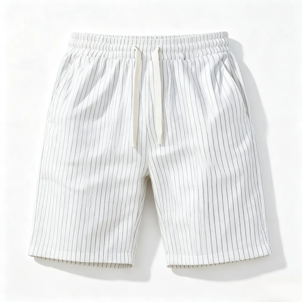 Vertical Pinstripe Print Men Shorts Drawstring Elastic Waist Loose Casual Summer Beach Vacation Short Pants