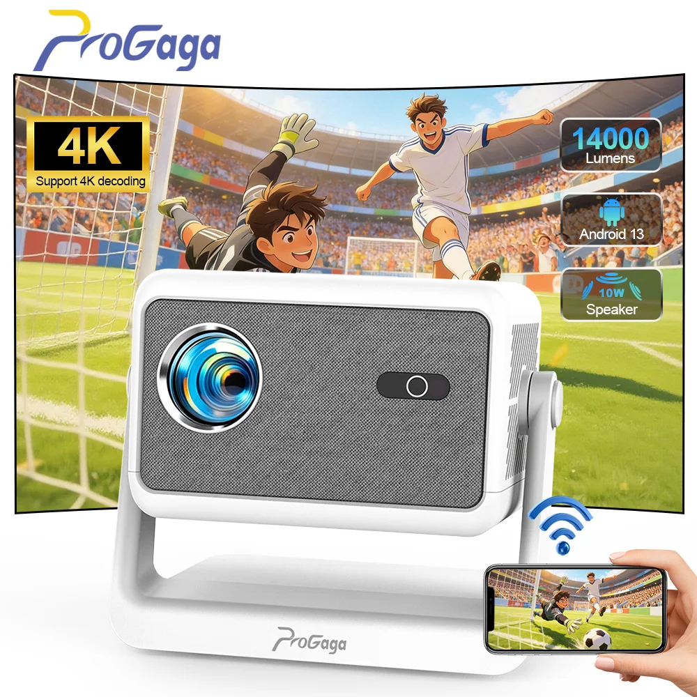 Proyector PROGAGA PG370 MAX HD 1080P 4K Android, Proyector de Video 700ANSI, Proyector Portátil para Cine en Casa y Teléfonos Inteligentes