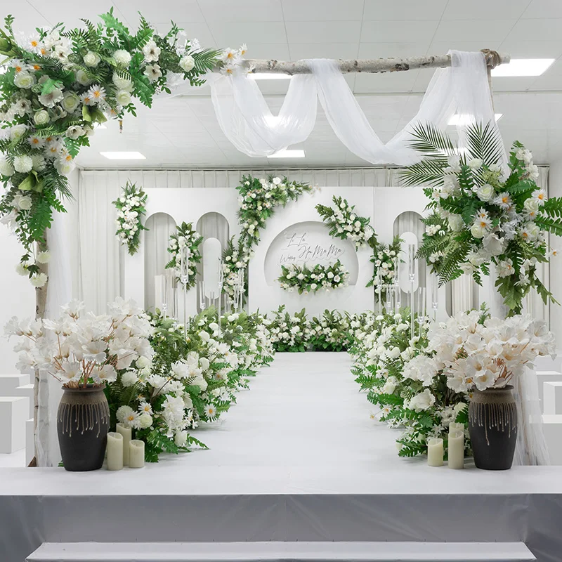 

White romantic wedding flower arrangement event background layout shop window display home party artificial flower decoration