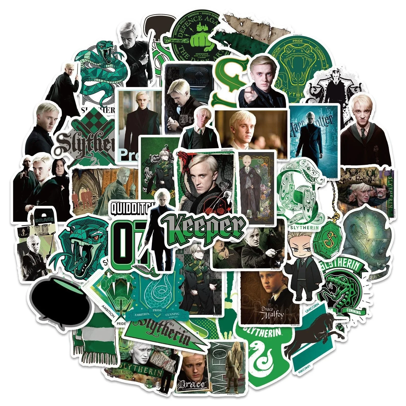 50Pcs Classic Toy Movie PVC Harried Potter Malfoy Funny Sticker Phone Laptop Scrapbook Scooter Car Stickers Toys for Children