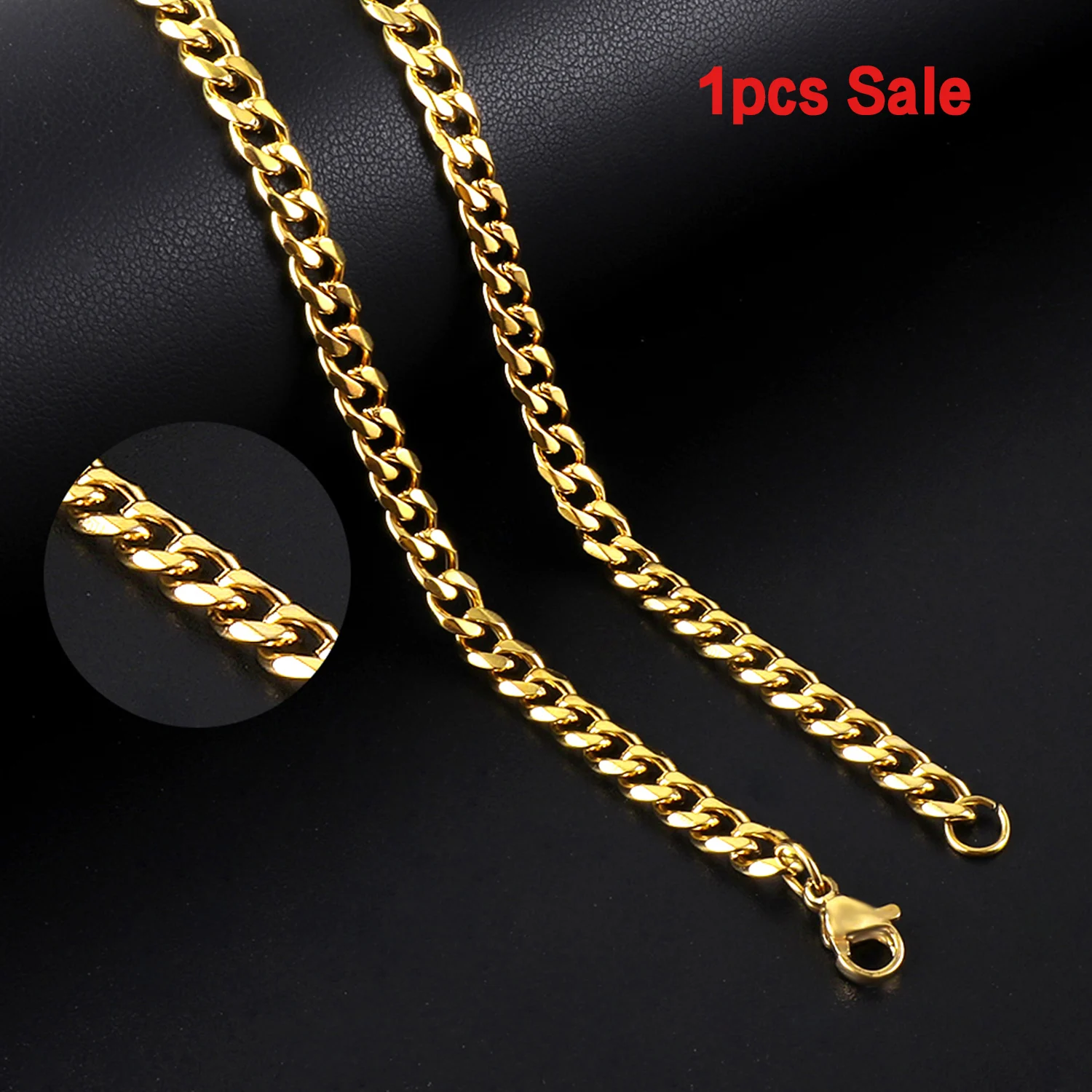 ASON 1pcs/lot Fashion Stainless Steel 18k Gold Plated Chain Necklace Men Hip Hop Cuba Thick Choker Waterproof Non-Fading Jewelry