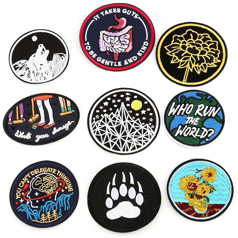 Round badge Patch On Clothes Parker Rock Stripes Personality Embroidered Patches For Jackets Clothing Iron thermoadhesive Patch