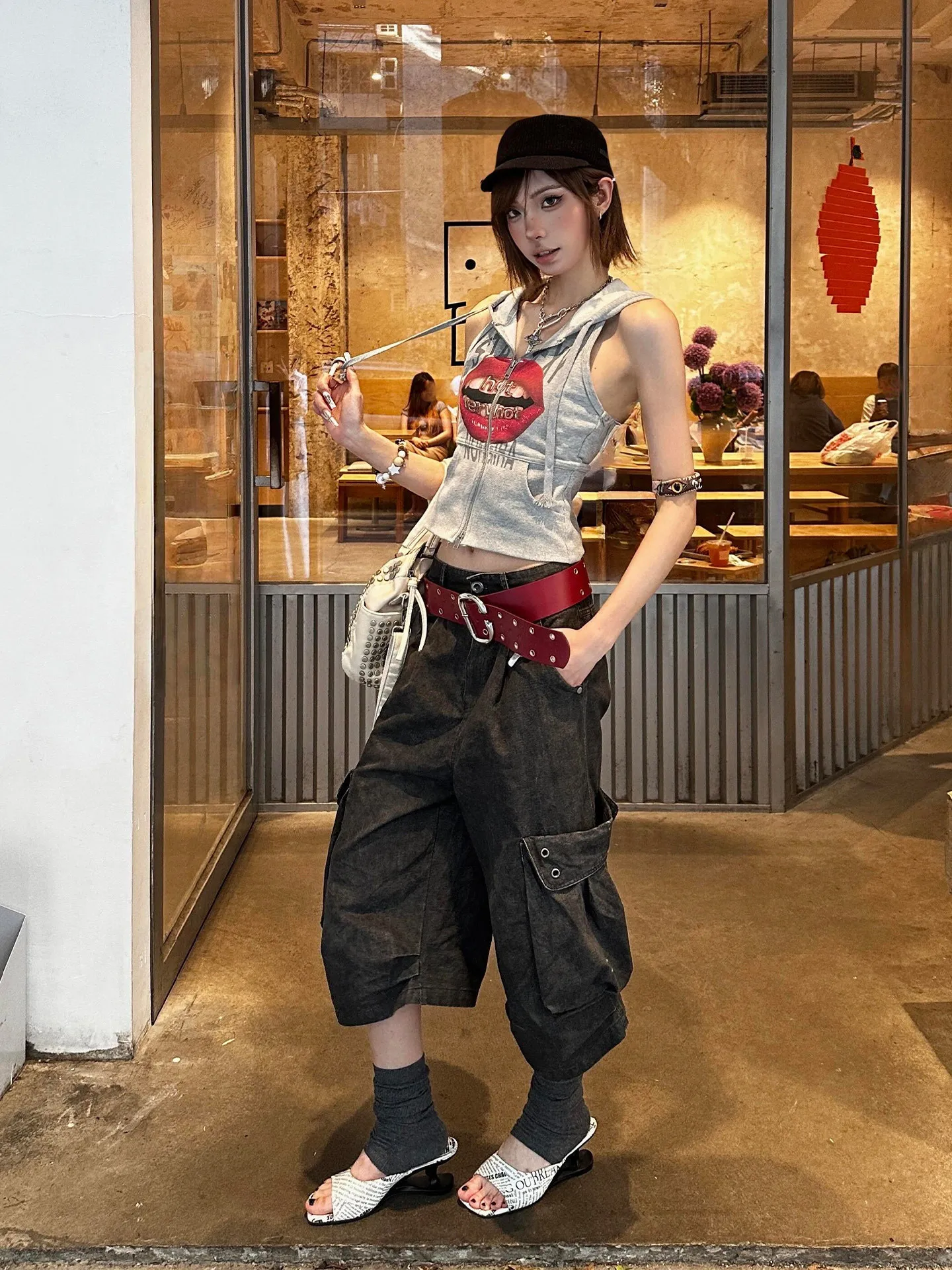 Washed American Street Style Multi-Pocket Rivet Wide Leg Workwear Seven-Foot Pants Unisex Loose Straight Leg Jeans