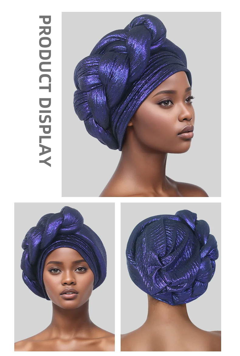 

Shinny Turban Cap Women Braid Headwrap Bonnet Afrcian Lady Head Wraps Muslim Turban Hat Nigeria Party Autogele Headwear Headgear