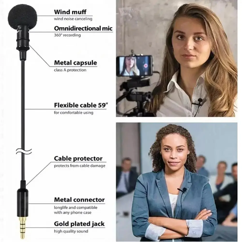 New 3.5mm Lapel Microphone Mini Black Clip on Lapel Mic Wired 360 Degrees Speaker Mic for Mobile Phone/PC Laptop For Recording