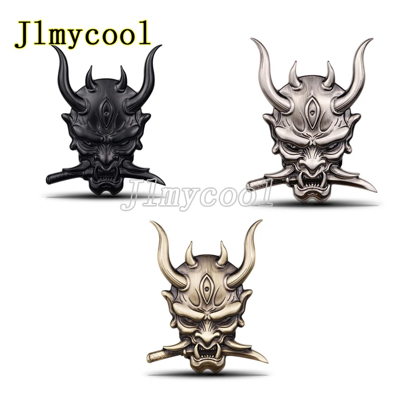 Japanese Samurai Ghost Warrior Prajna Car Auto Emblem Sticker Assassin 3D Metal Black Badge Metal Motorcycle Custom Styling