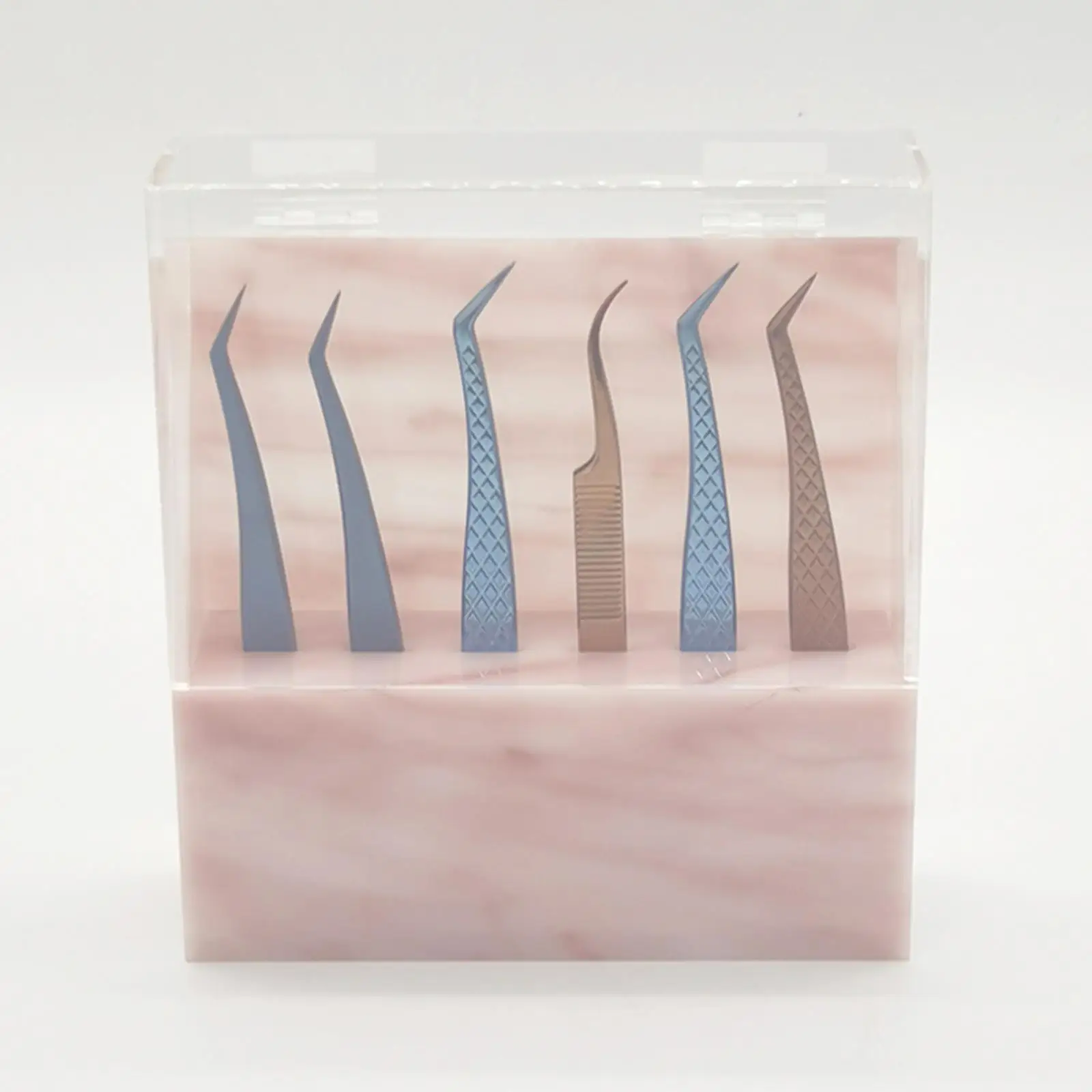 رف عرض حامل ملاقط الرموش من الأكريليك الفاخر مع غطاء مقاوم للغبار