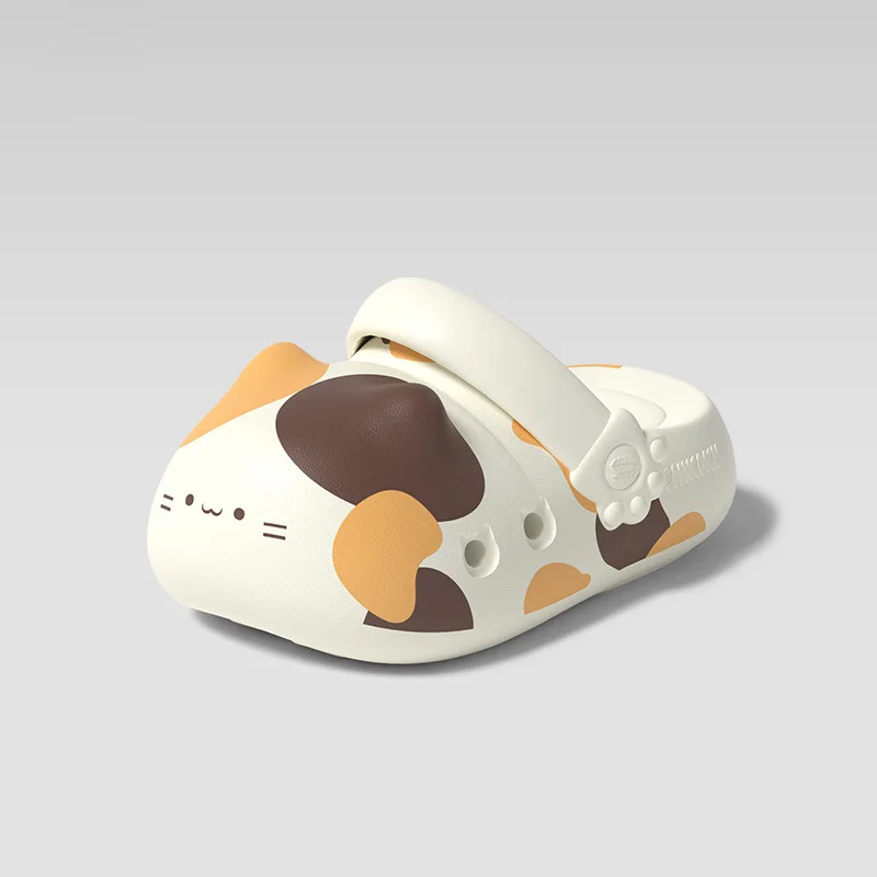 New Kawaii Calico Cat Clogs for Adult Women Comfy Odorless EVA Slippers Home Kitty Paw Summer Mules Sandals Woman Slides Shoes