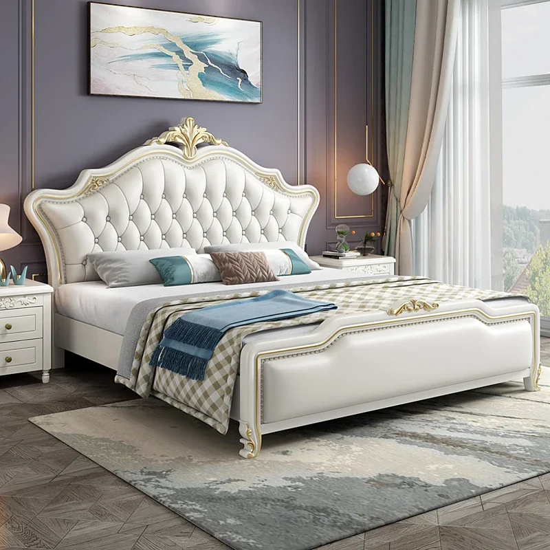 

Modern Whitr Bed European Double Wood King Bed Headboard Twin Double Girl Sleeping Letti Matrimoniali Furniture For Bedroom