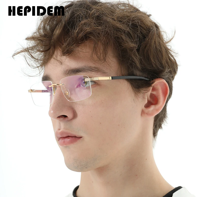 HEPIDEM Buffalo Horn Glasses Men Brand Design Square Luxury Diamonds Sumptuous Buffs Rimless Eyeglasses Frame Women