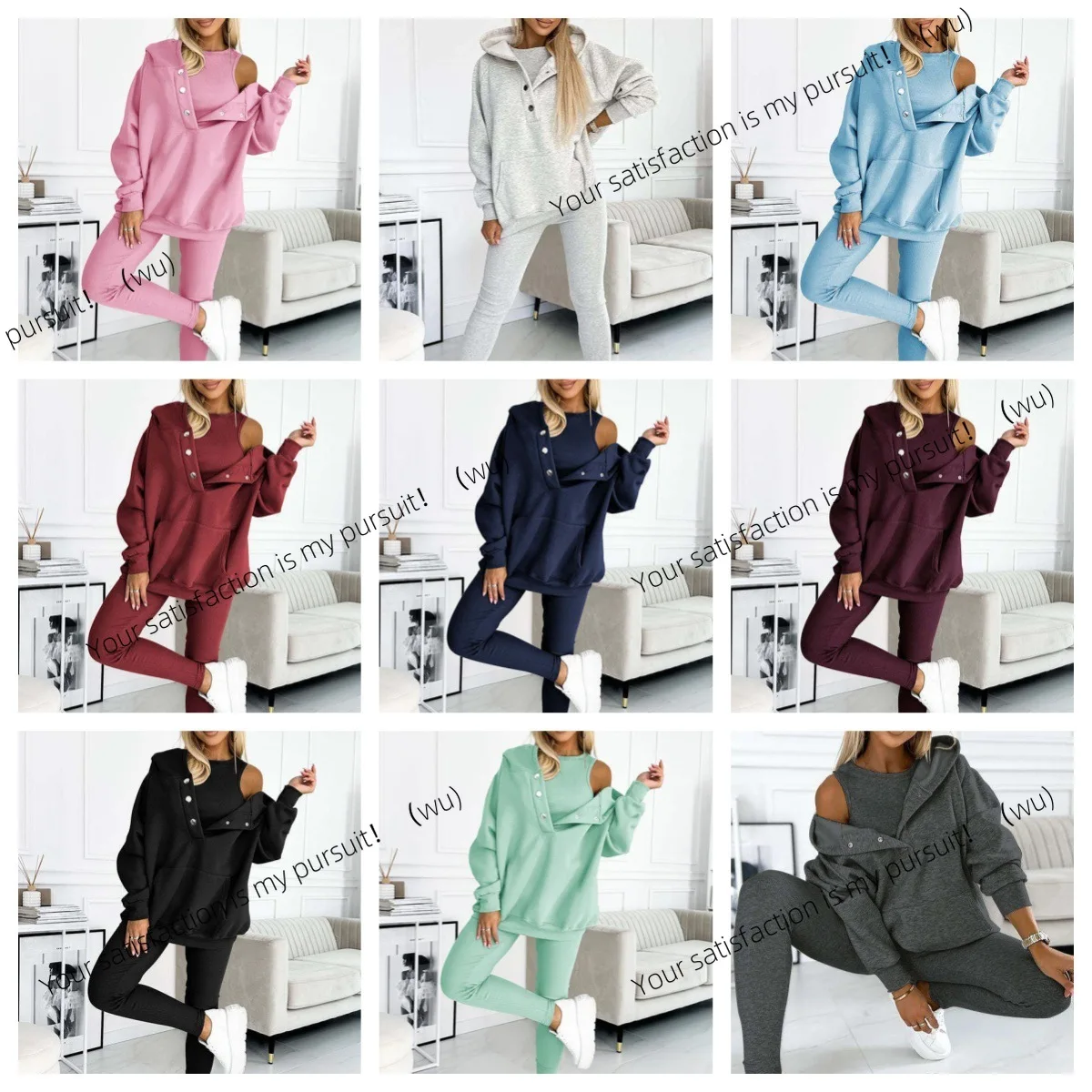 Casual Einfarbig Sportlichen Stil Drei Stück Set Frauen Mit Kapuze Sweatshirt Weste Dünne Hosen 3-teiliges Sets Dame Pendeln Anzüge