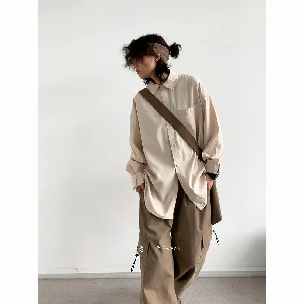 レトロベーシックワークシャツ男性と女性のためのシルエットカジュアル多用途シャツ