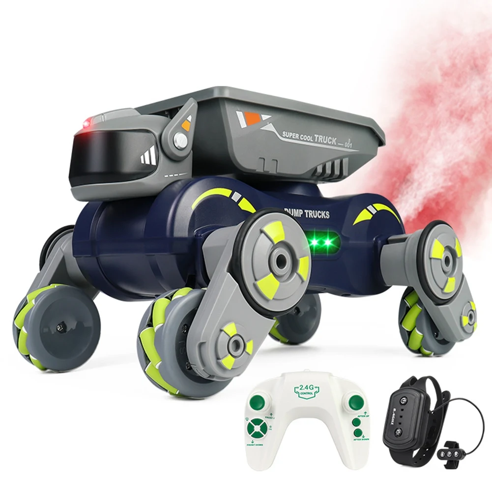 Remote Control Spray Car 2.4GHz 360° Rotating Gesture Sensor Electric Robot Dog+Lights Music Gifts for Boys Girls Green