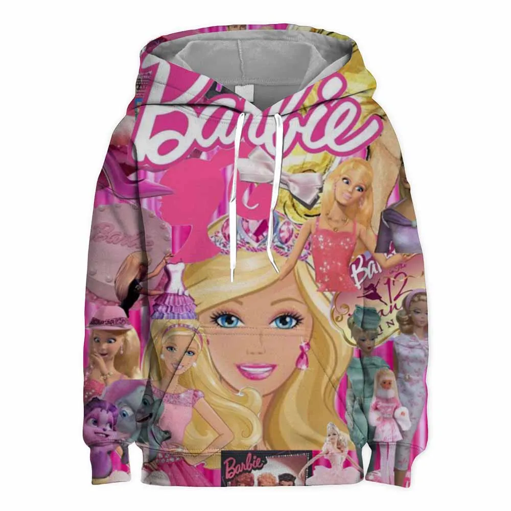 Cute Girls Hooded Hoodie Spring Autumn Fashion Love Barbie Print Long Sleeve Kids Kawaii Sweatshirt Hoodies Child Baby Clothes